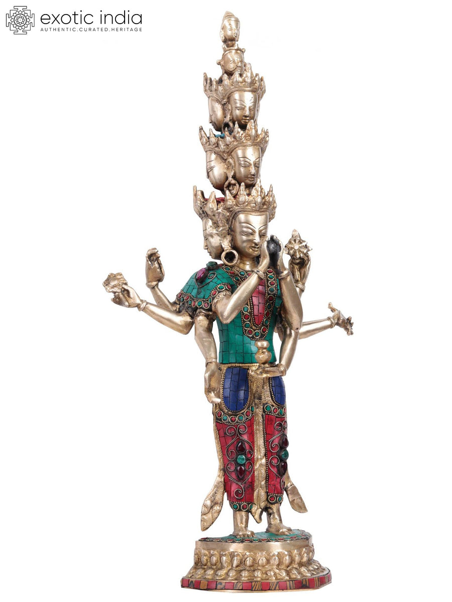 23" Eleven Headed Avalokiteshvara Chenrezig Brass Statue Handmade