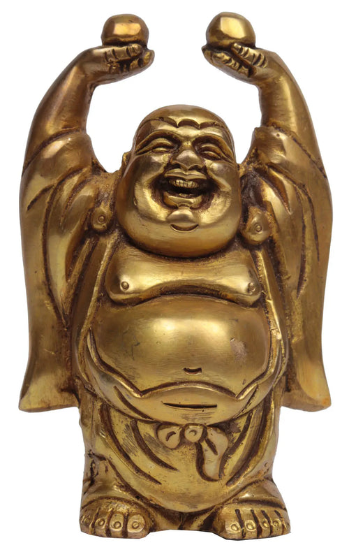 4" Laughing Buddha Handmade Brass Statue