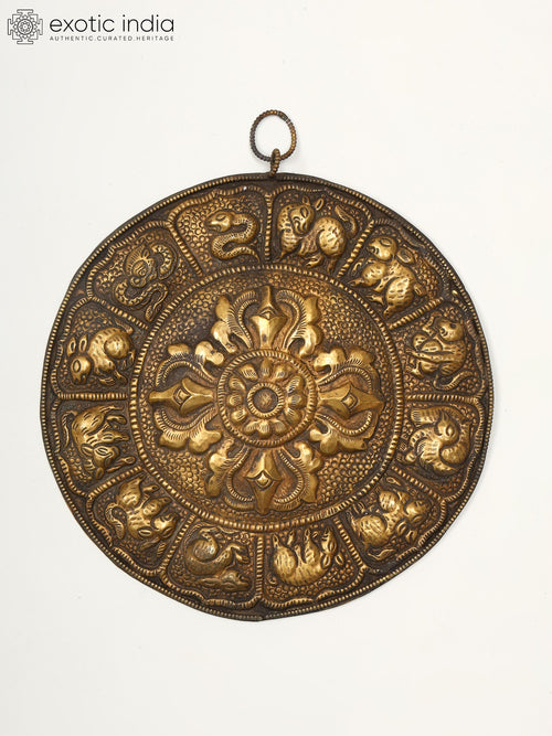 8" Tibetan Buddhist Vishwa-Vajra Brass Wall Hanging Handmade
