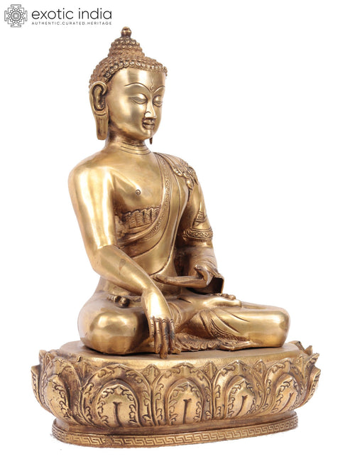 14" Handmade Brass Buddha Bhumisparsha Mudra Statue