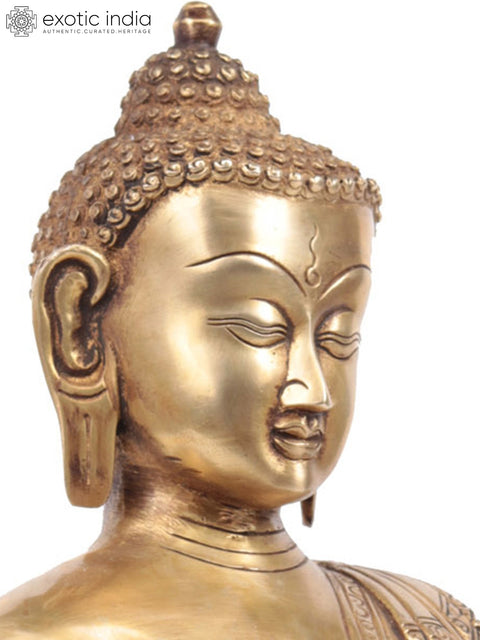 14" Tibetan Buddhist Lord Buddha in Bhumisparsha Mudra In Brass | Handmade | Made In India