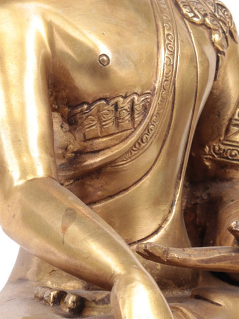 14" Tibetan Buddhist Lord Buddha in Bhumisparsha Mudra In Brass | Handmade | Made In India