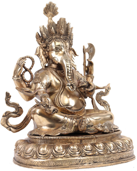 16" Lord Ganesha in Nepalese Style In Brass | Handmade | Made In India
