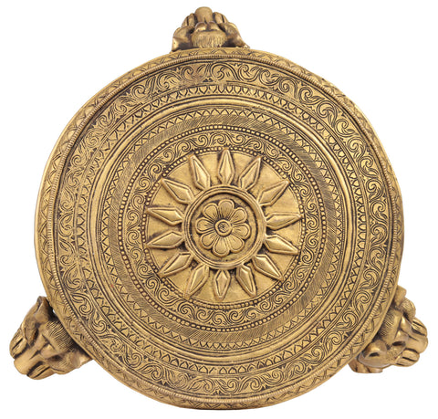 Engraved Ritual Chowki with Lions Heads as Stand