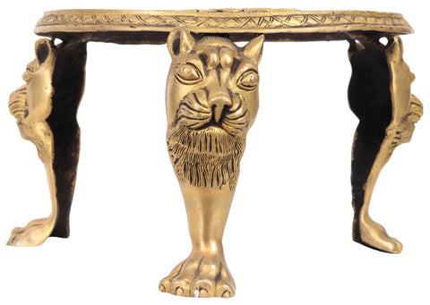 Engraved Ritual Chowki with Lions Heads as Stand