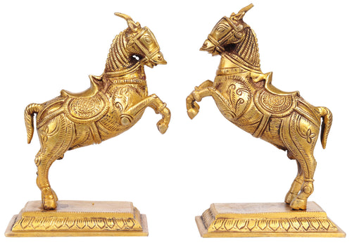 Pair of Dynamic Horses Brass Statue