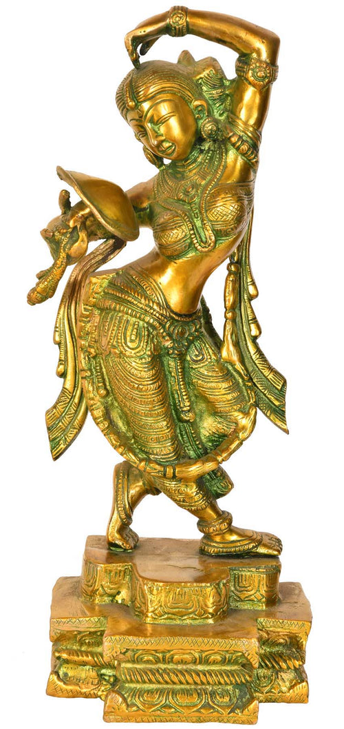 14" Apsara Applying Vermilion Brass Sculpture Handmade