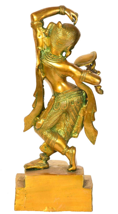 14" The Apsara Applying Vermilion (A Sculpture Inspired by Khajuraho) In Brass | Handmade | Made In India