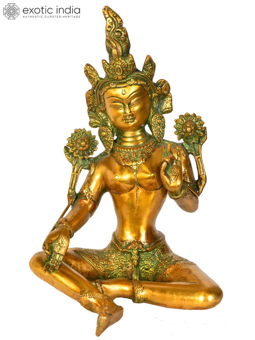 10" Green Tara Brass Statue Handmade Tibetan Buddhist Goddess
