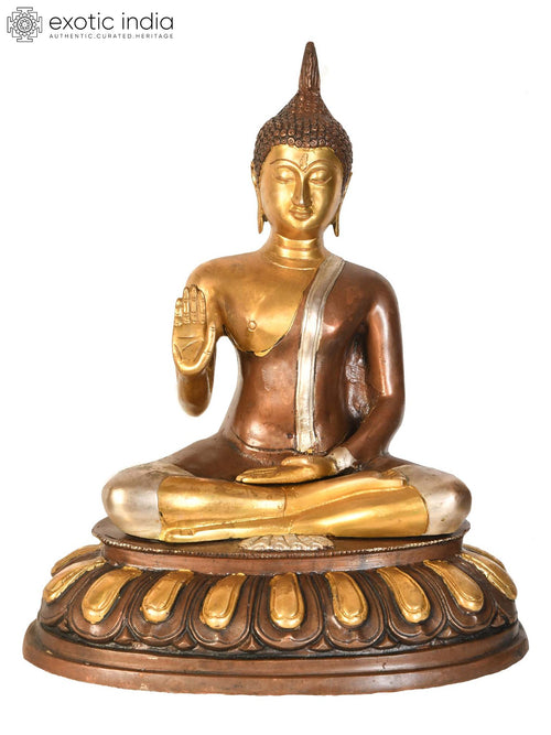 13" Thai Blessing Buddha Handmade Brass Statue