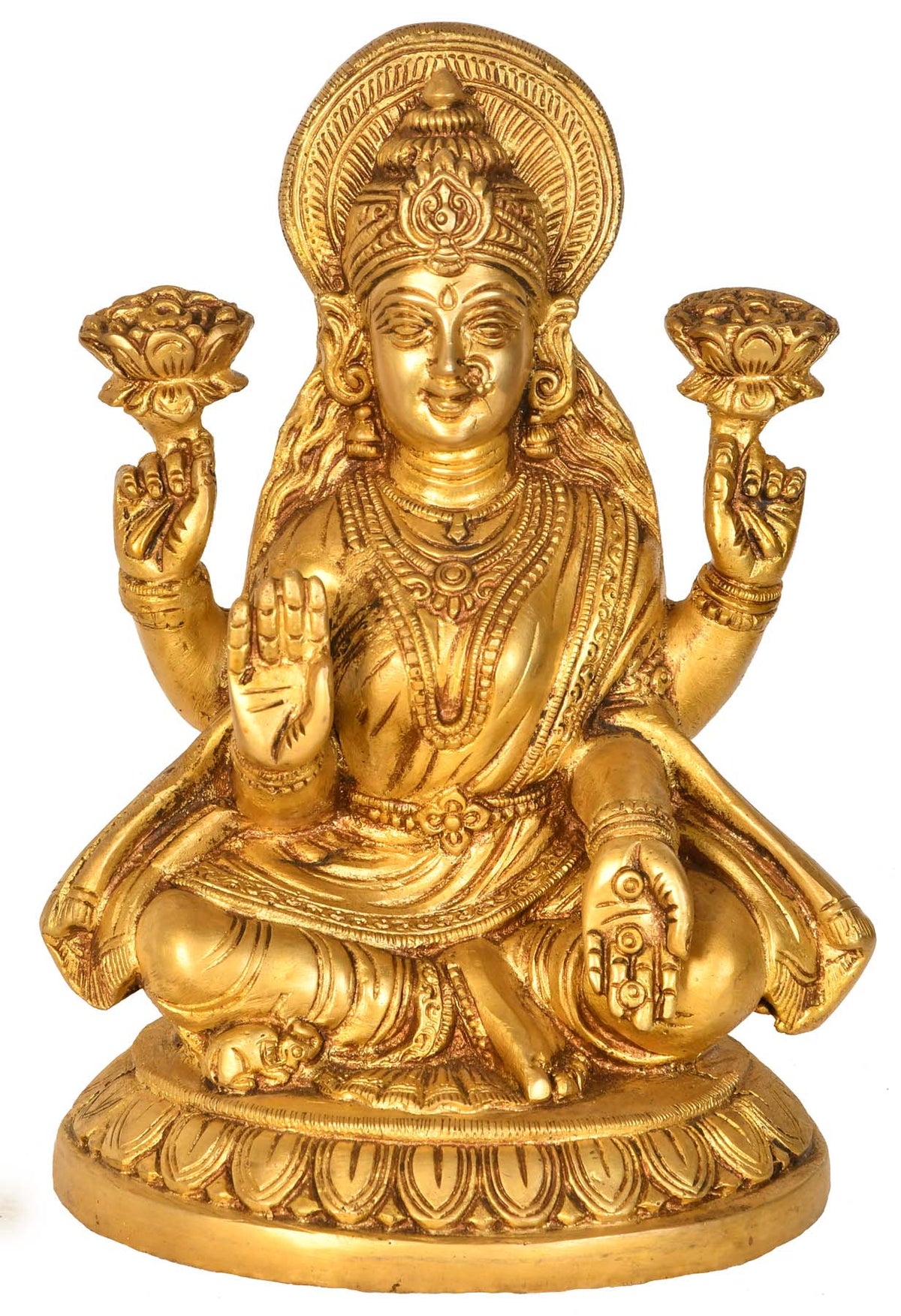 8" Goddess Lakshmi Brass Sculpture | Handmade | Made in India