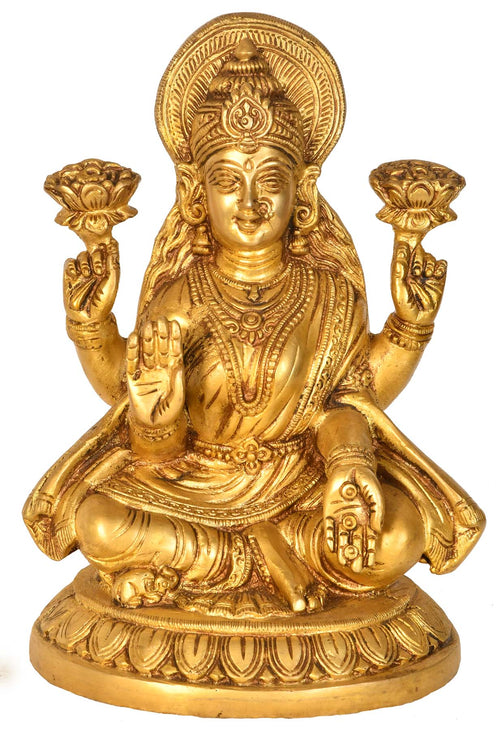8" Goddess Lakshmi Handmade Brass Statue for Pooja