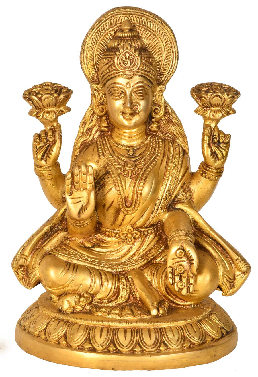 8" Goddess Lakshmi Handmade Brass Statue for Pooja