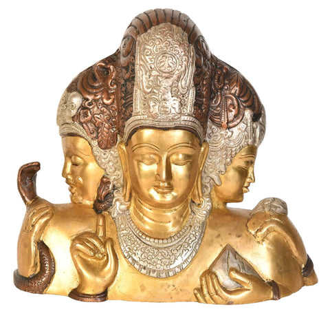 9" Trimurti from Elephanta (Brahma, Vishnu and Mahesha) In Brass | Handmade | Made In India