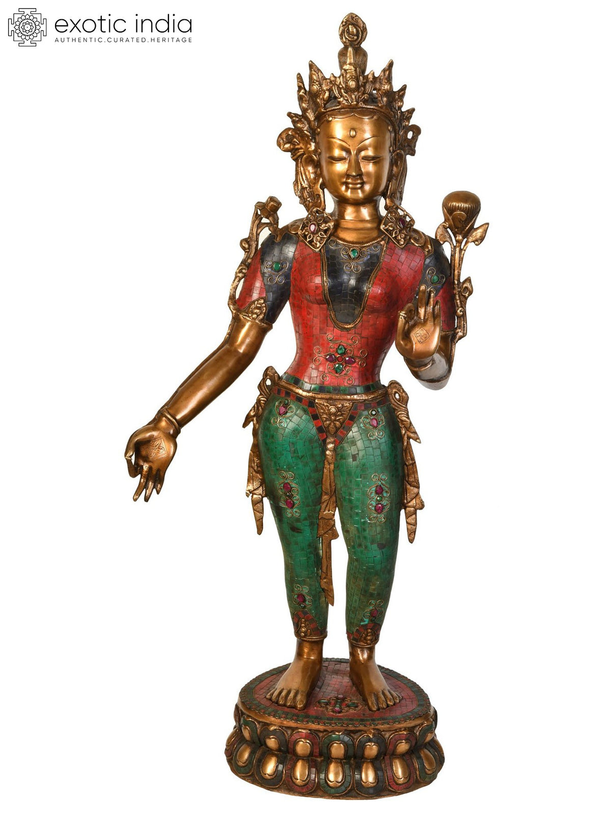 40" Large Size Standing Tara (Tibetan Buddhist) In Brass | Handmade | Made In India
