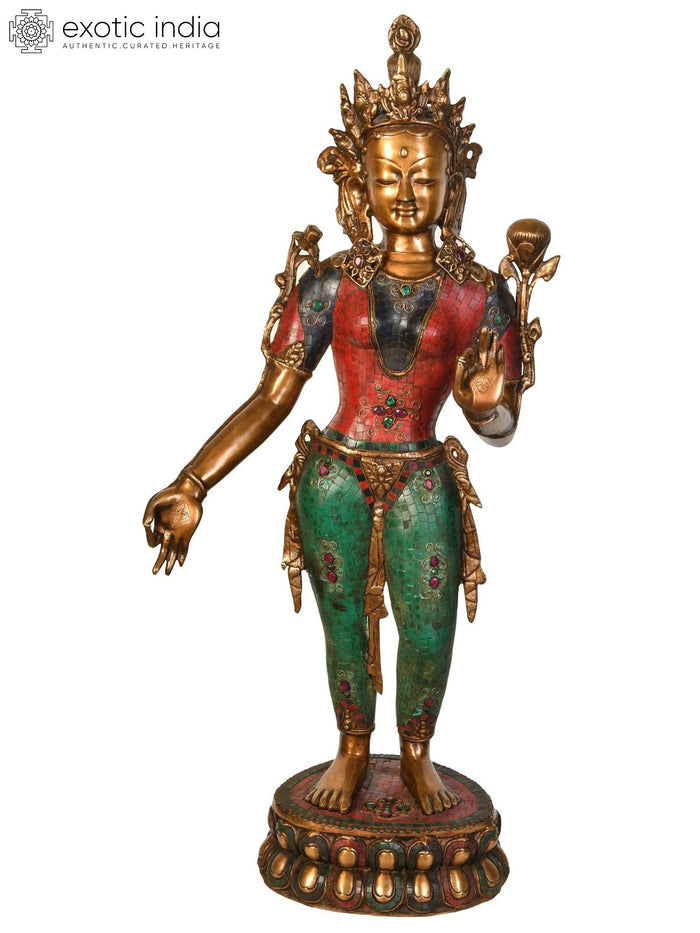 40" Large Size Standing Tara (Tibetan Buddhist) In Brass | Handmade | Made In India