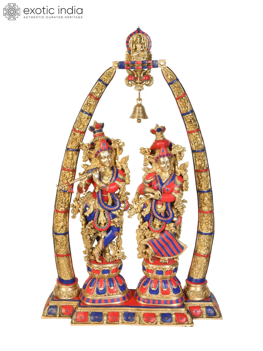 46" Large Radha Krishna with Arch Brass Statue Handmade