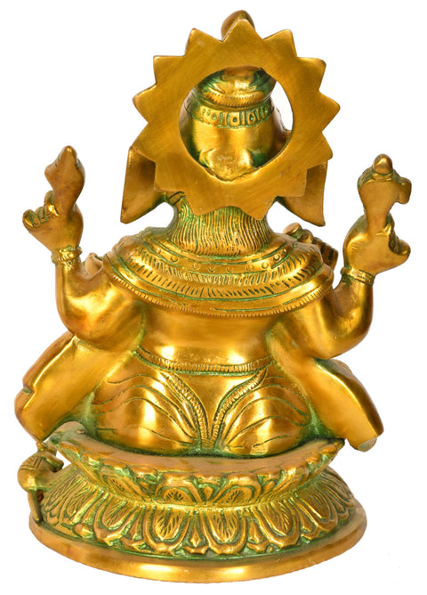 9" Lord Ganesha Seated on a Lotus Base In Brass | Handmade | Made In India