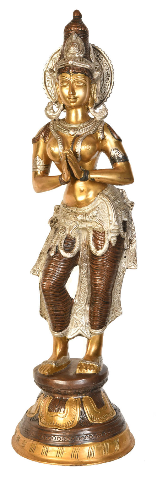 28" Namaste Lady Brass Statue Handmade Home Decor