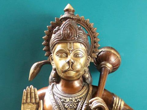Large Hanuman Granting Abhaya Brass Statue