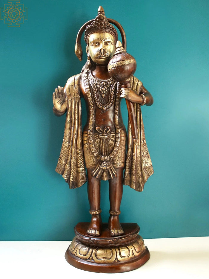 36" Large Size Hanuman Granting Abhaya (Large Size) Brass Statue