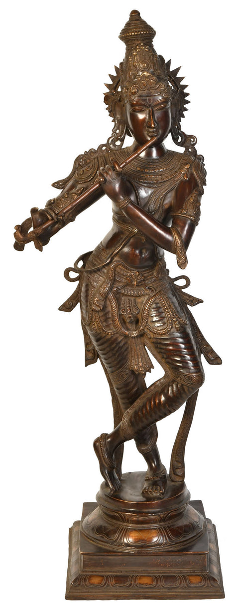 34" Large Size Murli Krishna In Brass | Handmade | Made In India
