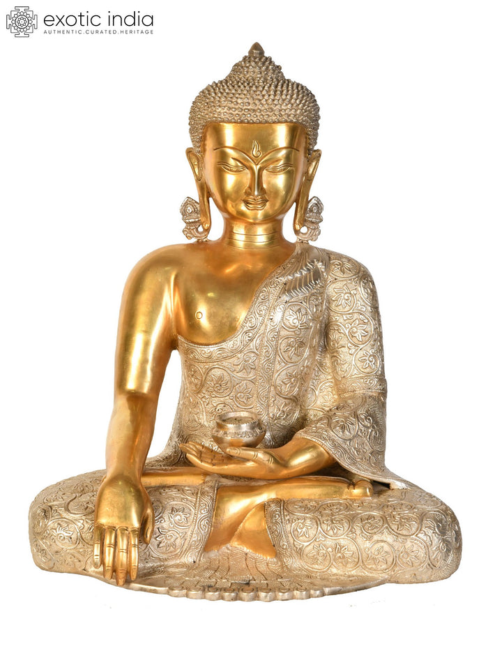17" Lord Buddha Earth Touching Gesture Brass Statue Handmade