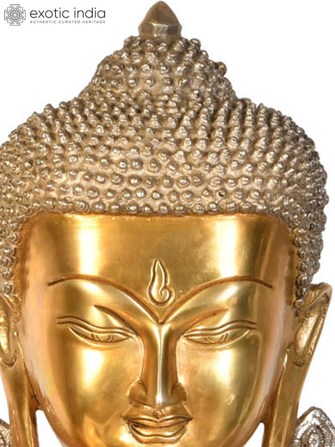 17" Tibetan Buddhist Lord Buddha Wearing a Carved Robe in Earth Touching Gesture In Brass | Handmade | Made In India