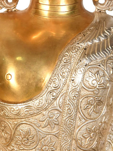17" Tibetan Buddhist Lord Buddha Wearing a Carved Robe in Earth Touching Gesture In Brass | Handmade | Made In India