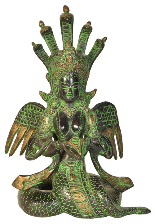 8" Handmade Naga-Kanya Brass Statue - Serpent Maiden Idol
