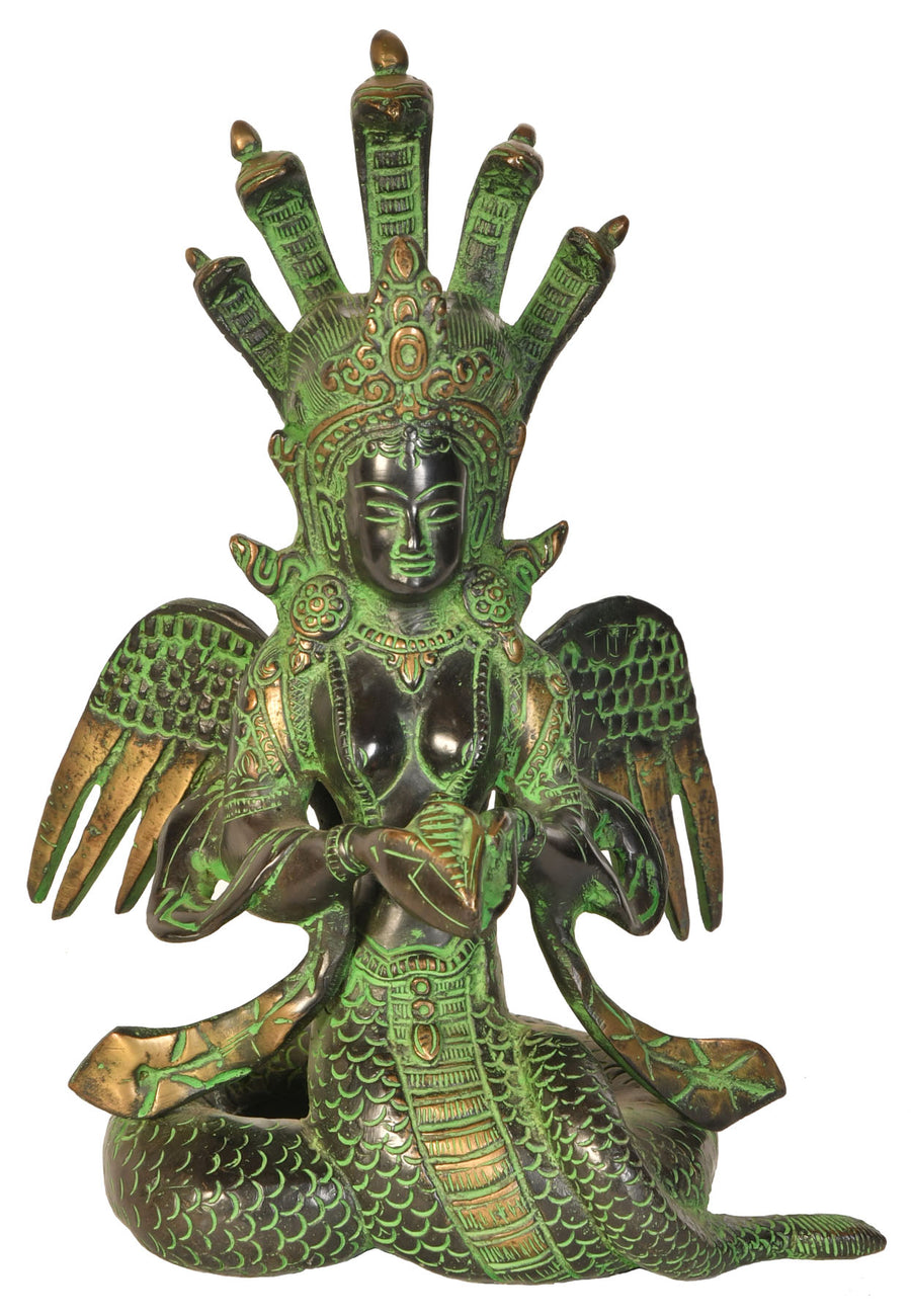 8" Handmade Naga-Kanya Brass Statue - Serpent Maiden Idol