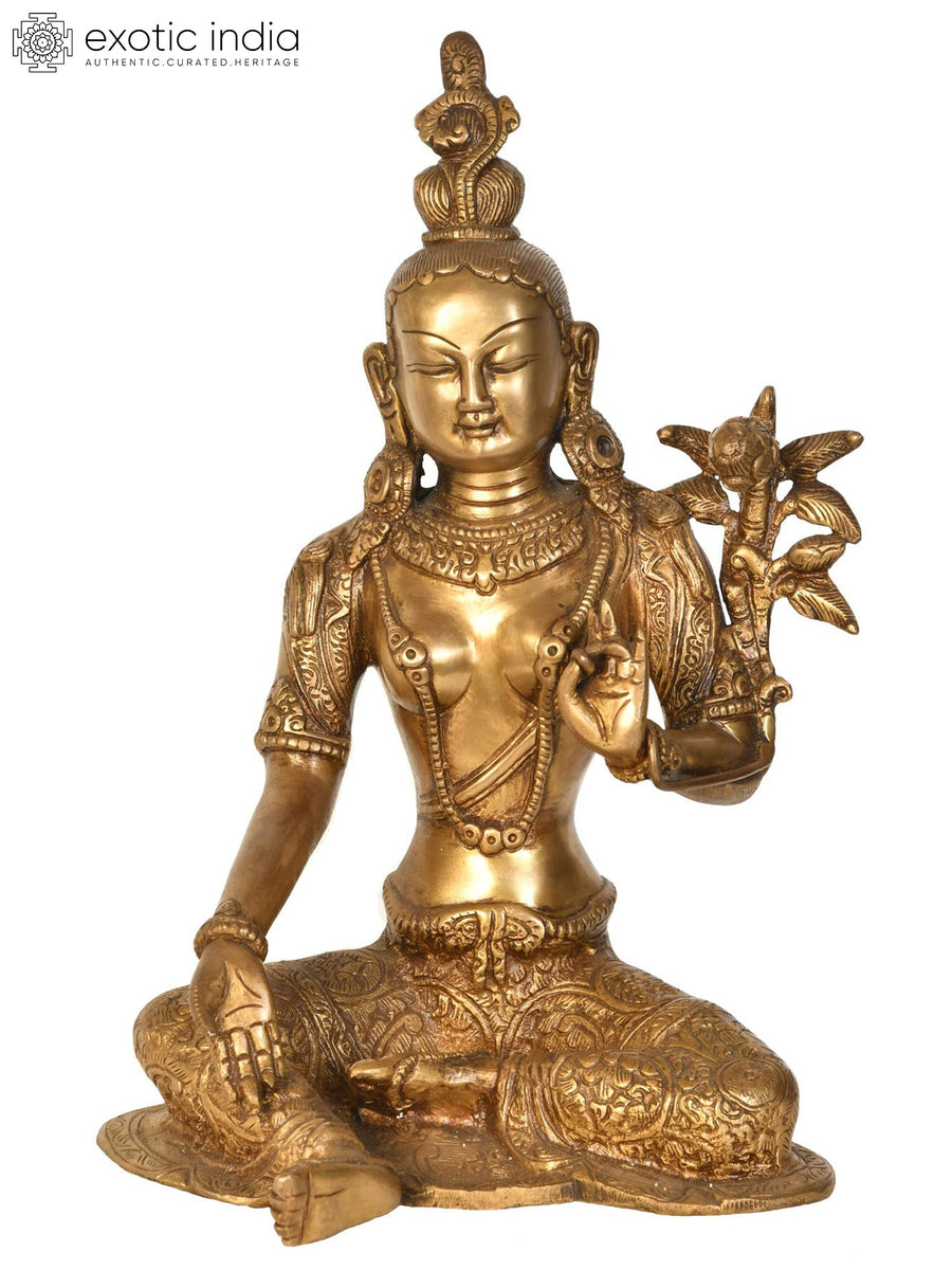 10" Green Tara Tibetan Buddhist Brass Goddess Statue Handmade