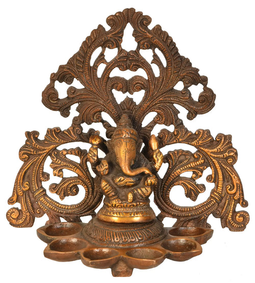6" Lord Ganesha Brass Wick Lamp Handmade