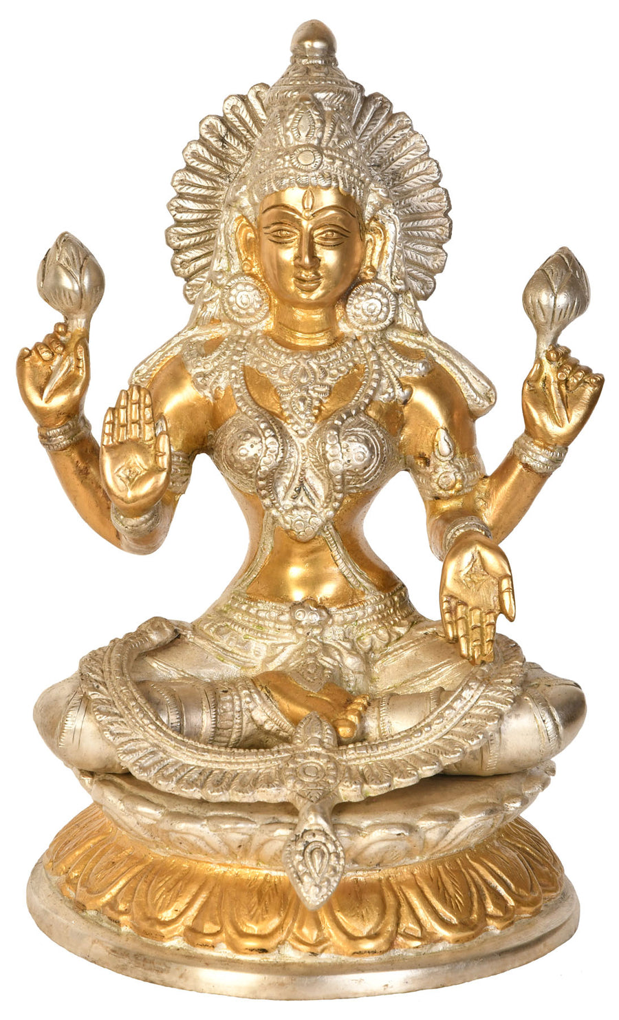 9" Brass Goddess Lakshmi Statue in Blessing Gesture Handmade