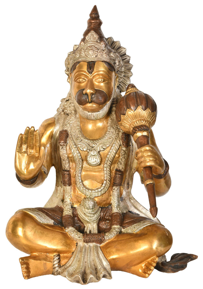16" Handmade Hanuman Ashirwad Mudra Brass Statue