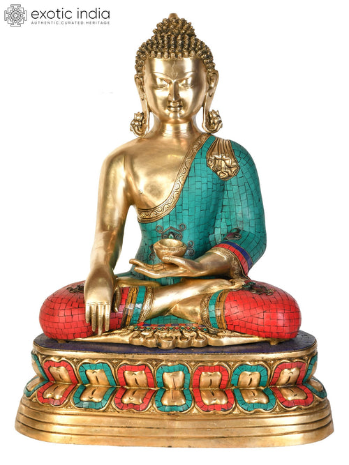 24" Handmade Tibetan Buddhist Lord Buddha Earth Touching Gesture Brass Statue