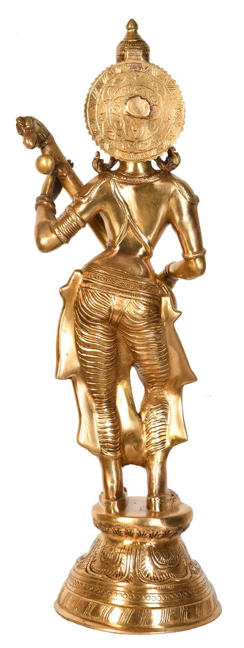 28" Goddess Saraswati Playing on Veena (Large Size) In Brass | Handmade | Made In India