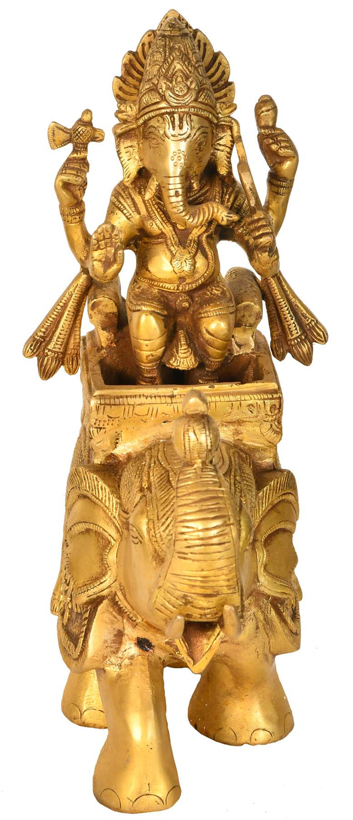10" Handmade Brass Ganesha on Elephant Palki Statue