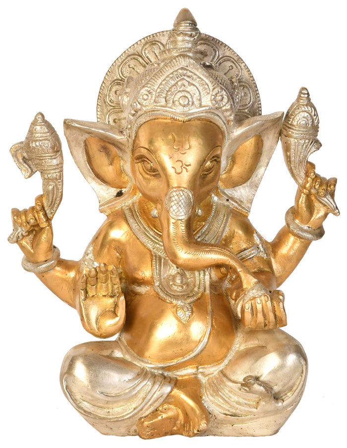 8" Handmade Ganesha Brass Statue for Pooja