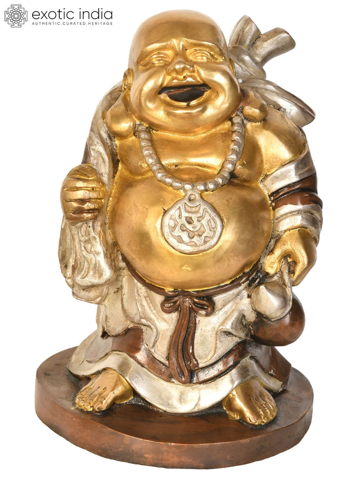 10" Laughing Buddha Handmade Brass Statue for Home Decor