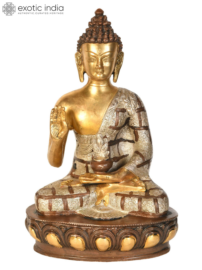 11" Tibetan Buddhist Blessing Buddha Handmade Brass Statue