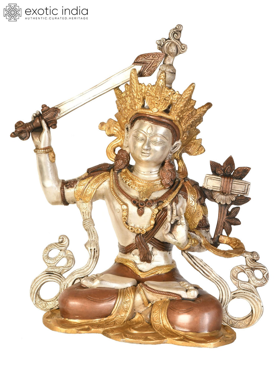 15" Handmade Manjushri Brass Statue for Pooja