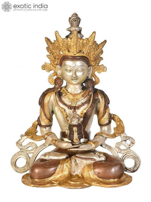 14" Handmade Amitabha Buddha Brass Statue for Pooja
