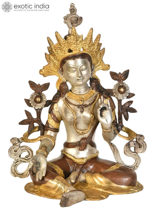 15" Green Tara Tibetan Buddhist Brass Statue Handmade