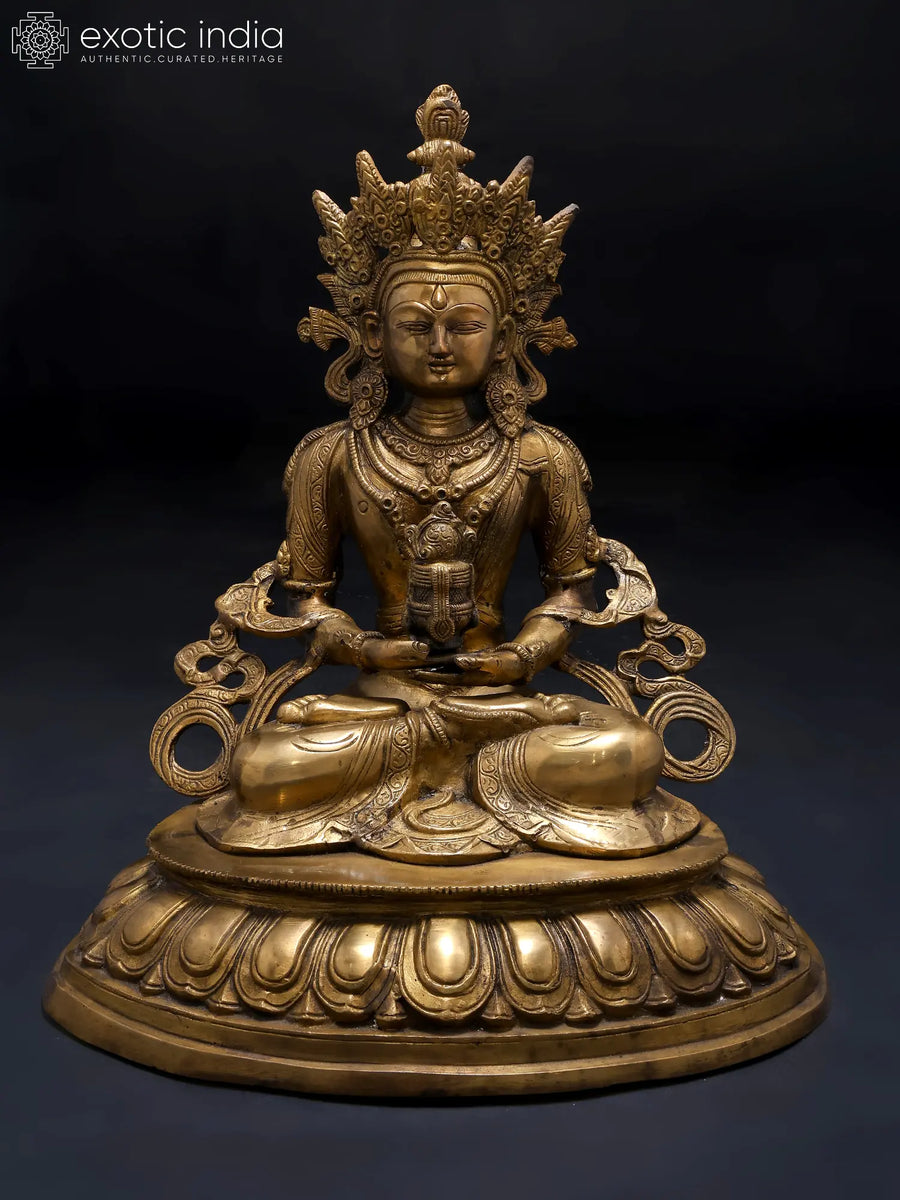17" Amitabha Buddha Handmade Brass Statue for Pooja