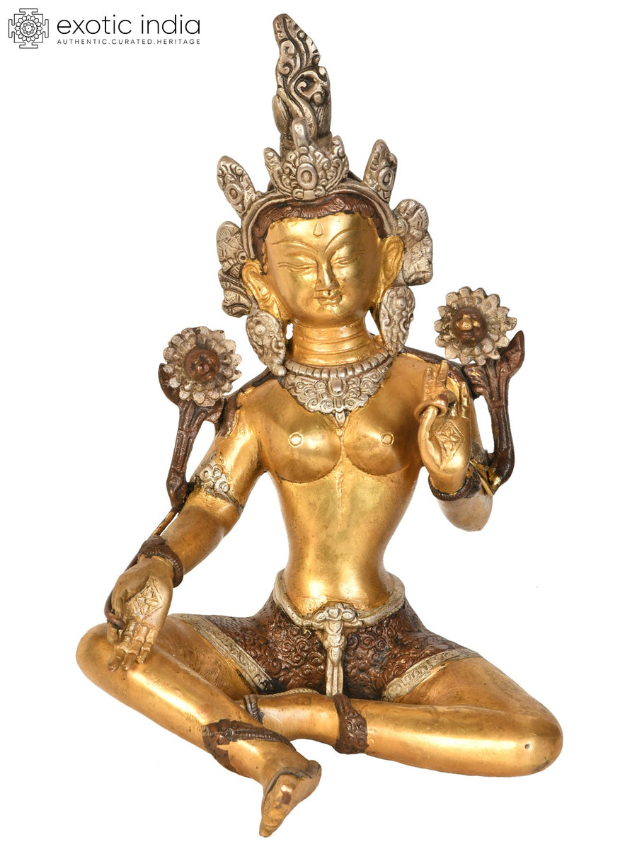 10" Green Tara Tibetan Buddhist Brass Statue Handmade
