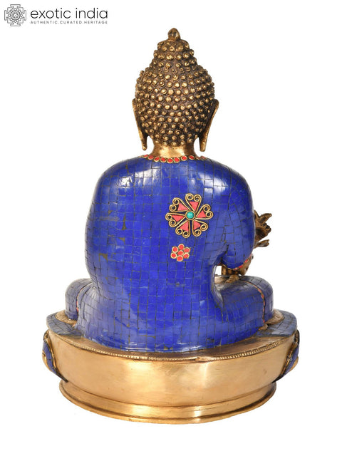 16" Bhishajyaguru Brass Statue with Blue Inlay – Handmade Tibetan Buddhist Deity Idol
