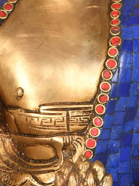 16" Bhishajyaguru Brass Statue with Blue Inlay – Handmade Tibetan Buddhist Deity Idol