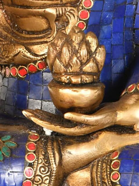 16" Bhishajyaguru Brass Statue with Blue Inlay – Handmade Tibetan Buddhist Deity Idol