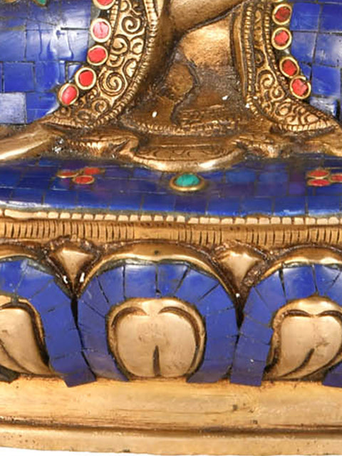 16" Bhishajyaguru Brass Statue with Blue Inlay – Handmade Tibetan Buddhist Deity Idol